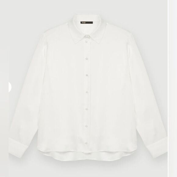 Maje Pearl White Silk Shirt Collared Button Down Blouse Classic Sz 2 US M - Picture 3 of 16